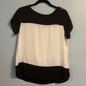 Ann Taylor blouse navy, cream and black medium petite